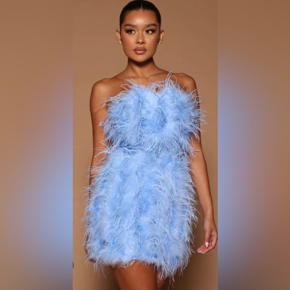 Blue Feather Mini Dress - Picture 2 of 2